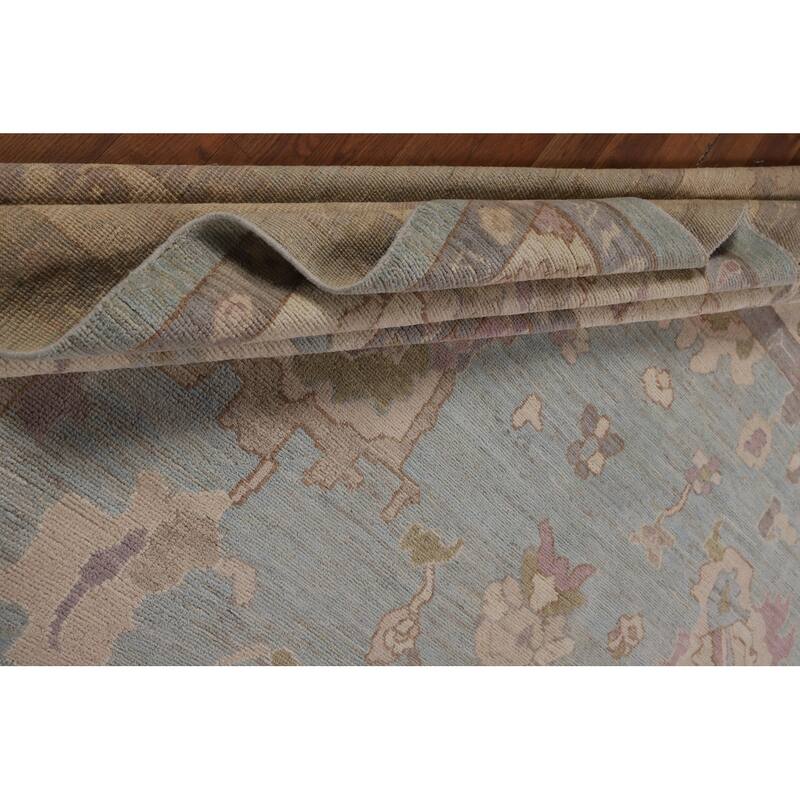 Light Blue Oushak Area Rug Hand-Knotted Vegetable Dye Wool Carpet - 9'1"x 12'2"