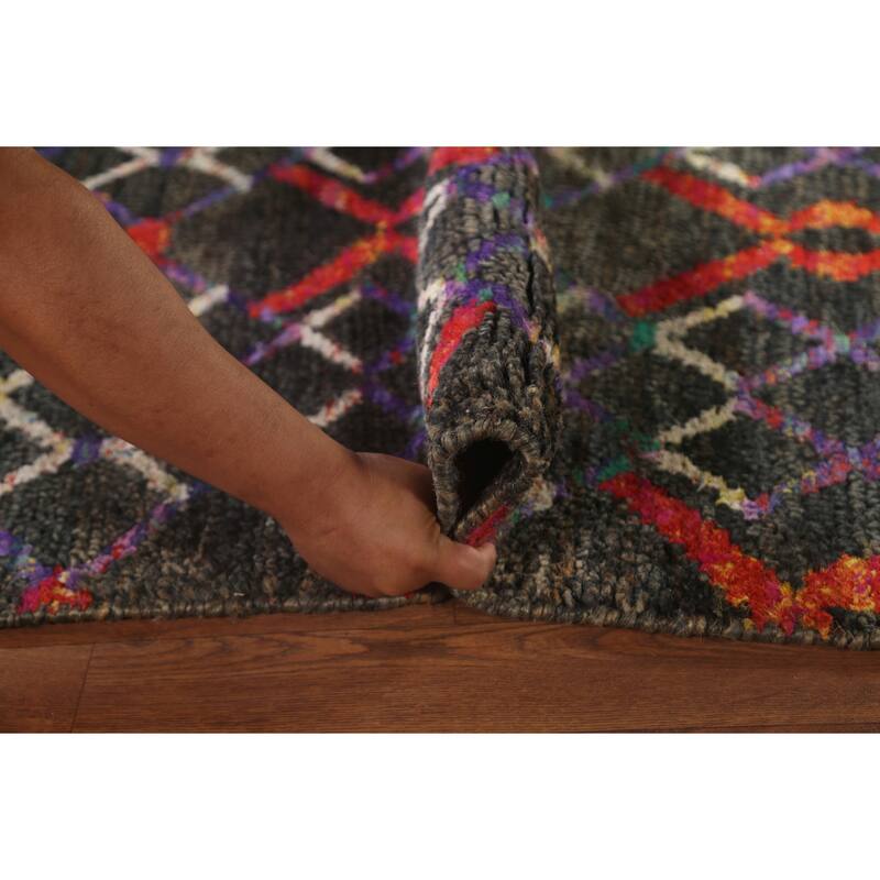 Trellis Abstract Persian Area Rug Hand-Knotted Wool Carpet - 5'8" x 8'6"