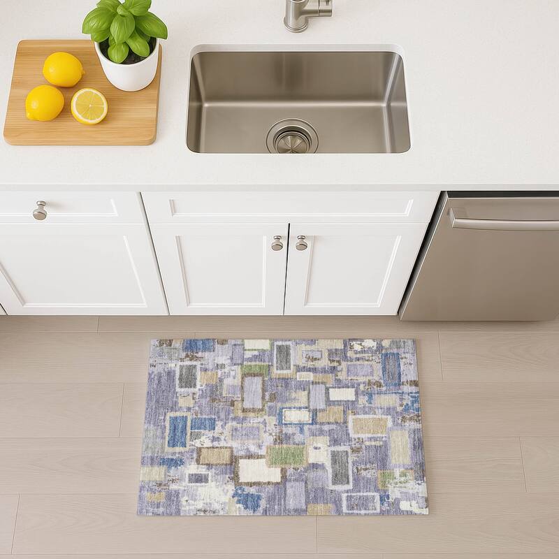 Machine Washable Indoor/ Outdoor Contemporary Geo Chantille Rug
