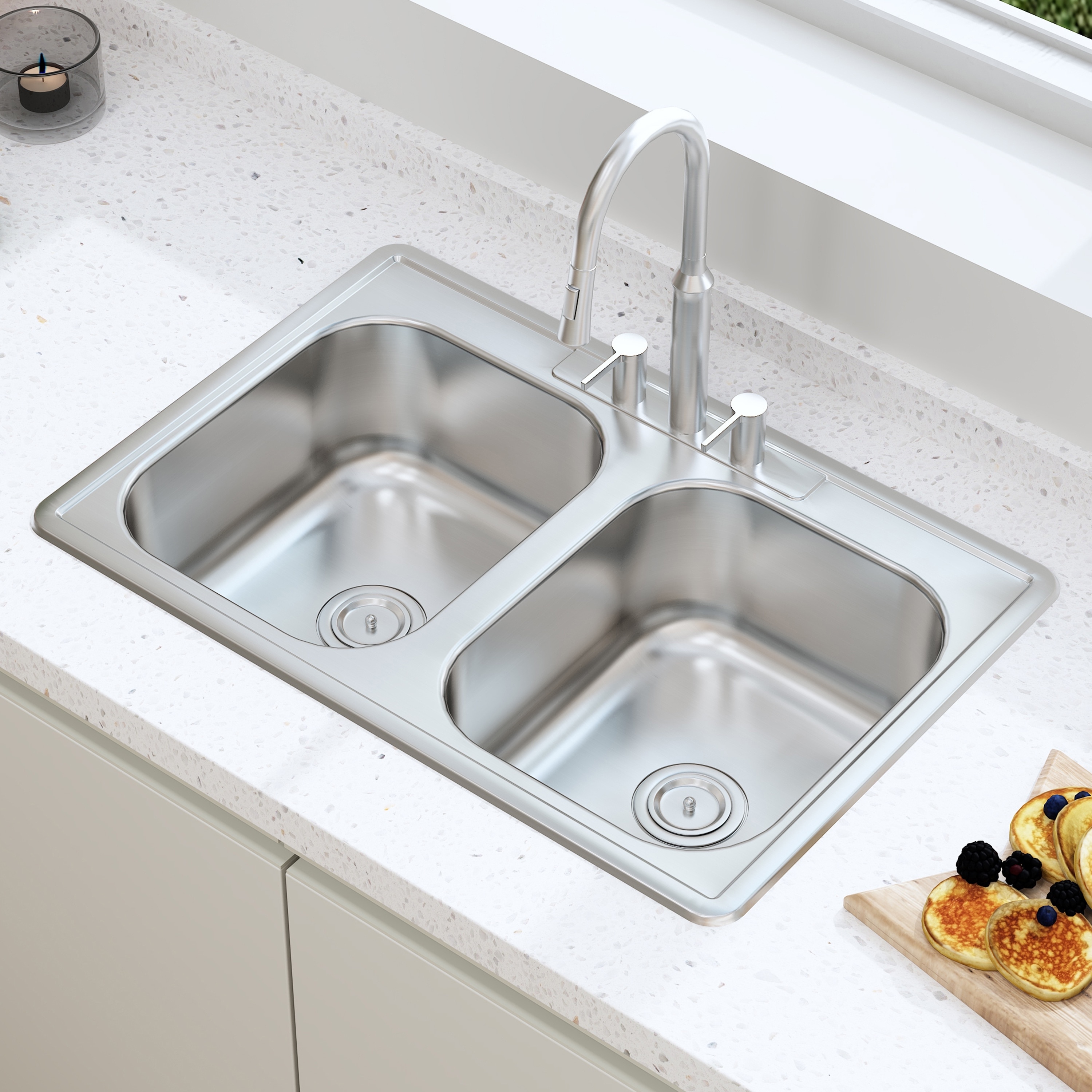 Stainless Steel Kitchen Sink 32 × 18.1 inch Single Bowl Stepped Bar Sink with Faucet with Cup Washer and Recessed Or Under-Counter 並行輸入品 Glacier Bay 33 in. Drop-In 50⁄50 Double Bowl 22 Gauge Stainless