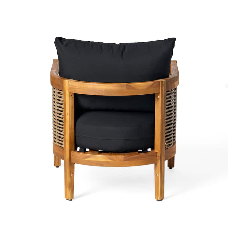 Burchett Outdoor Acacia Wood and Wicker 4 Seater Chat Set with Cushions by Christopher Knight Home