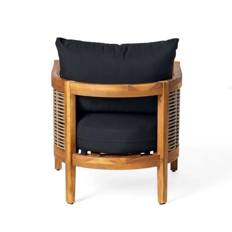 Burchett Outdoor Acacia Wood and Wicker Club Chairs (Set of 2) with Optional Sunbrella Cushions by Christopher Knight Home