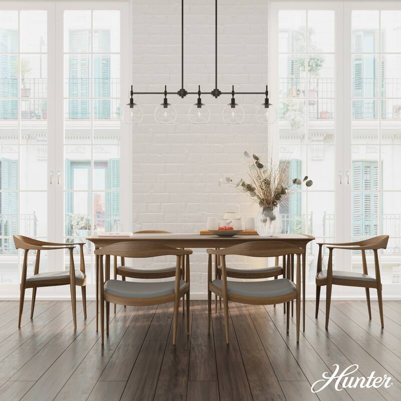 Hunter Xidane 5 Light Linear Chandelier - Dining Room, Kitchen Island - Contemporary, Transitional, Mid-Century Modern - 5-Light