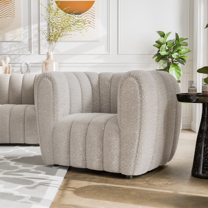 Furniture of America Lucinda Modern Vertical Channel Tufted Boucle Accent Chair with Wooden Legs - Off-White
