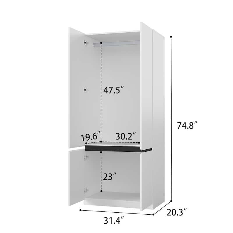 75" Large Modular Armoire with 2 Drawers, Clothes Organizer Closet with Storage Shelves