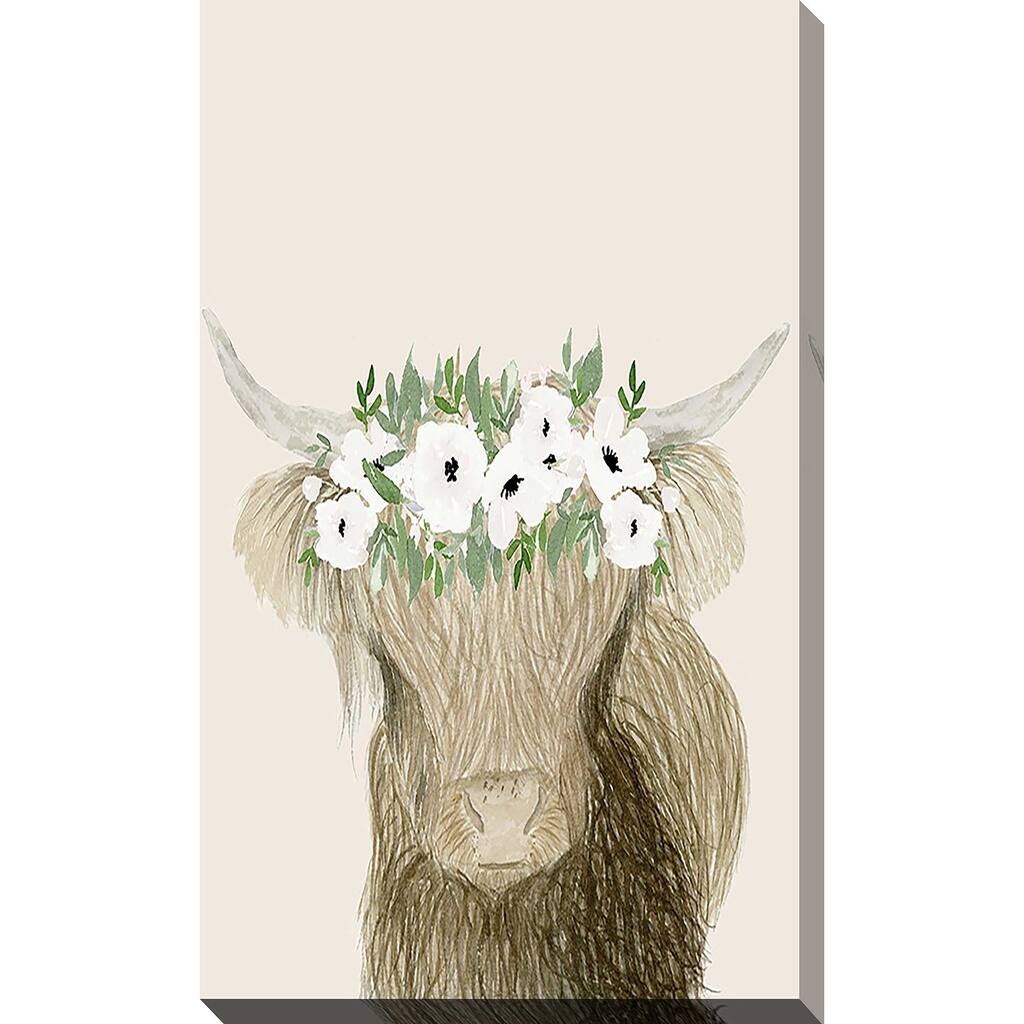 "Floral Crown Cow" Print on Canvas