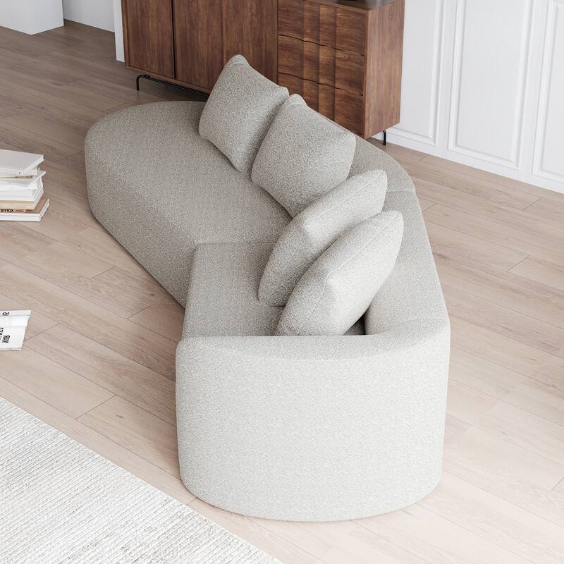 Modular Curved Sectional Sofa, Oversized Chenille Cloud Couch, Compressed Upholstered Sofa with 4 Throw Pillows