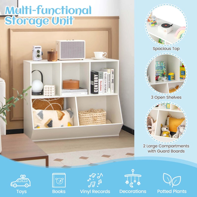 Costway 5-Cubby Kids Toy Storage Organizer Wooden Bookshelf Display - See Details