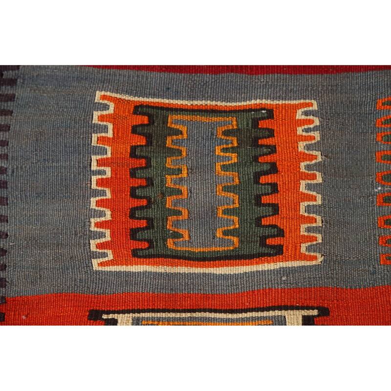 Masterpiece Flatweave Vegetable Dye Kilim Qashqai Persian Vintage Rug - 4'10"x 9'11"