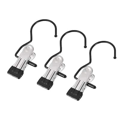 Laundry Clip with Hook Metal Boot Hanger Electrophoretic Black Hooks 114mm 12Pcs - Electrophoretic Black