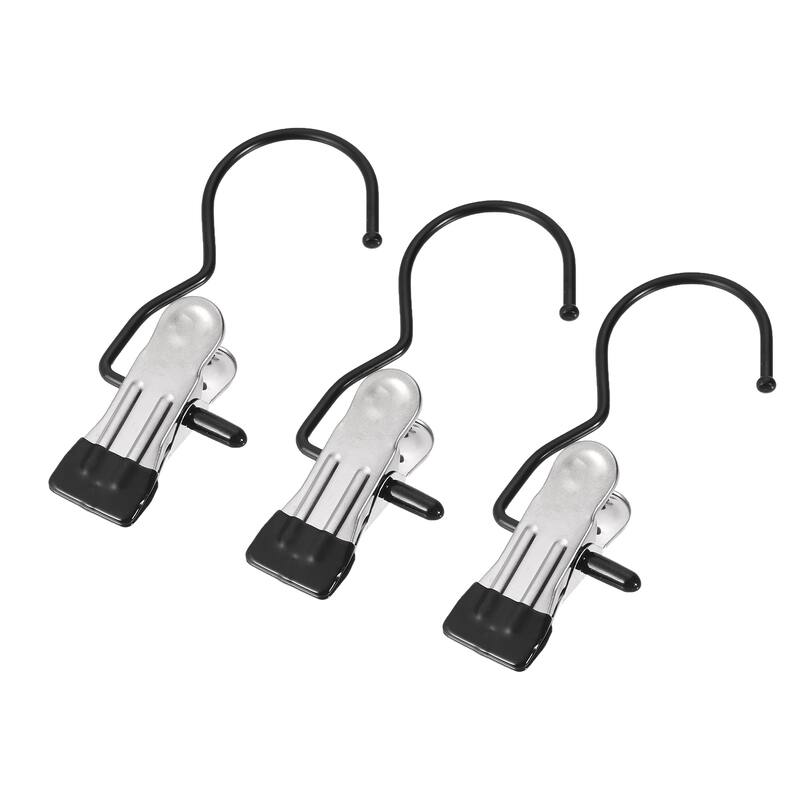 Laundry Clip with Hook Metal Boot Hanger Electrophoretic Black Hooks 114mm 6 Pcs - Electrophoretic Black