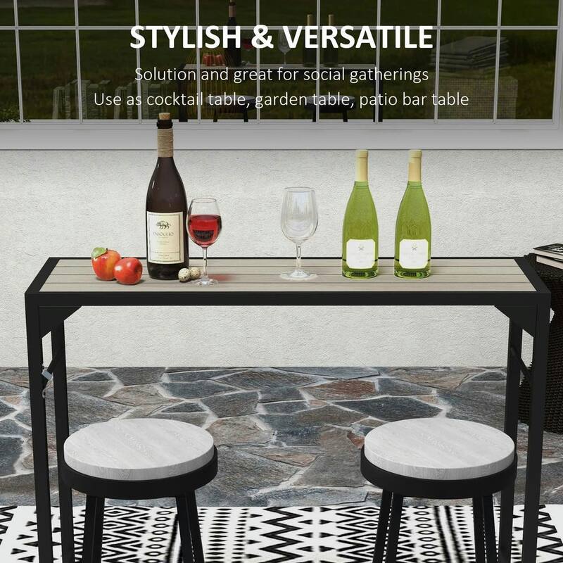 Outdoor Bar Height Table,Plastic Wood Grain Top,Built-In Bottle Opener