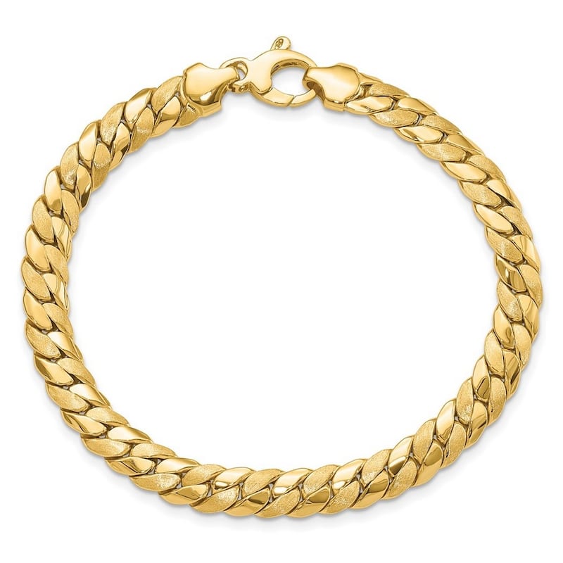 Curata 14k Gold Satin and Polished 6.5mm Fancy Curb Bracelet 7.75 Inch