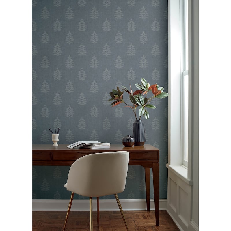 Chesapeake Frond Denim Leaf Wallpaper