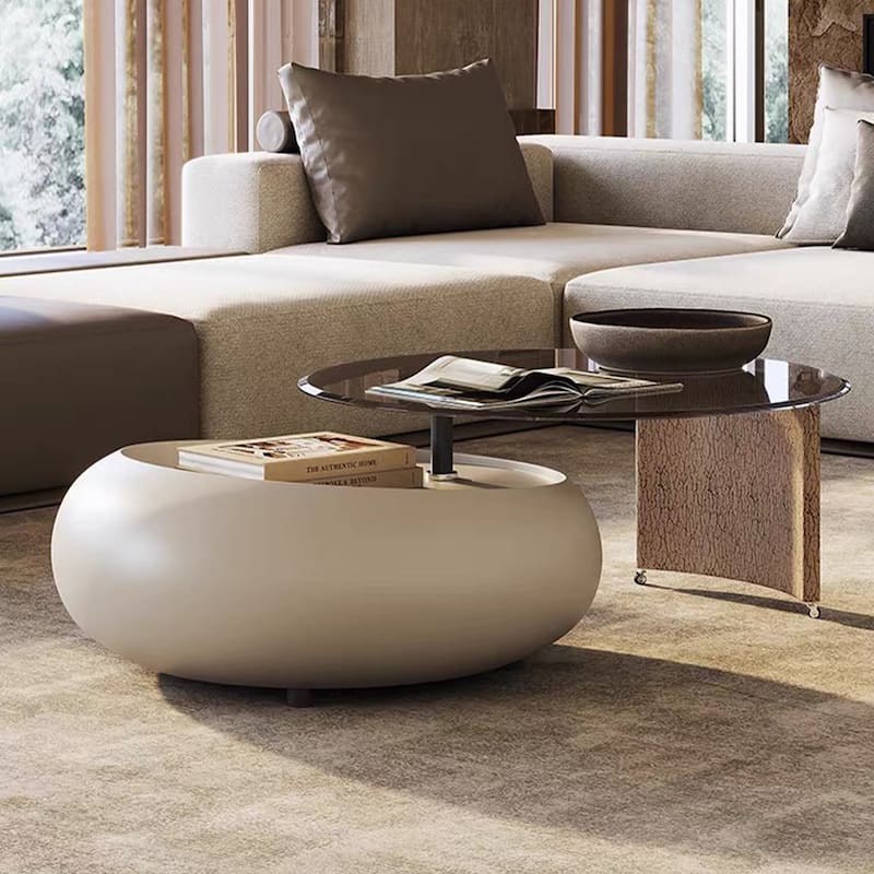 50.39" Modern Swivel Coffee Table with Tempered Glass Top