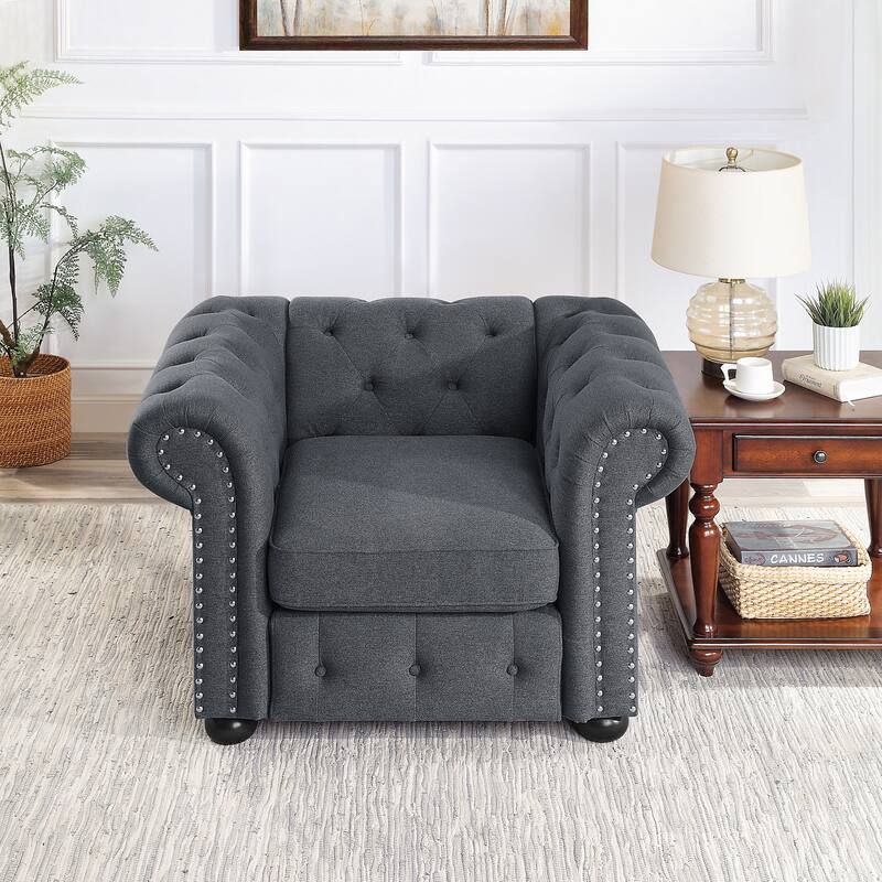 Corvus Aleksis Tufted Chesterfield Club Chair with Rolled Arms