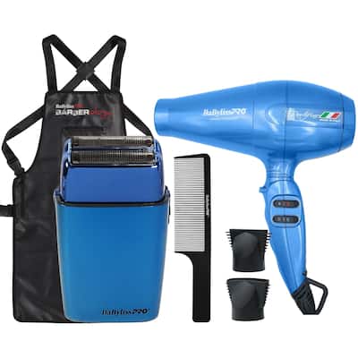 BabylissPro Nano Titanium Portofino 6600 Hair Dryer BNT6610N + LIMITED EDITION Cordless Double Foil Shaver FXFS2BL + Comb, Apron