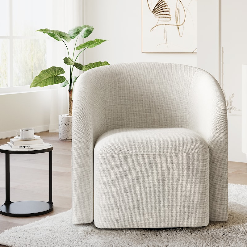 360° Glide Barrel Chair - Upholstered Swivel Accent Chair for Living Room, Bedroom & Office - Beige