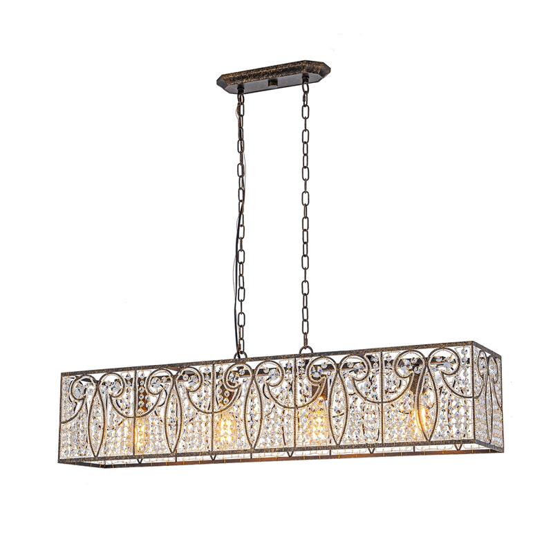 Vintage Glam 4-Light Linear Crystal Pendant Light for Kitchen Island Dining Room