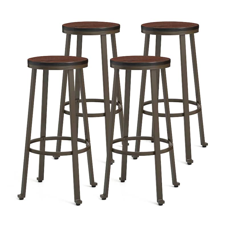 Glitzhome Farmhouse Elm Wood Top Steel Bar Stools Pub Table Set