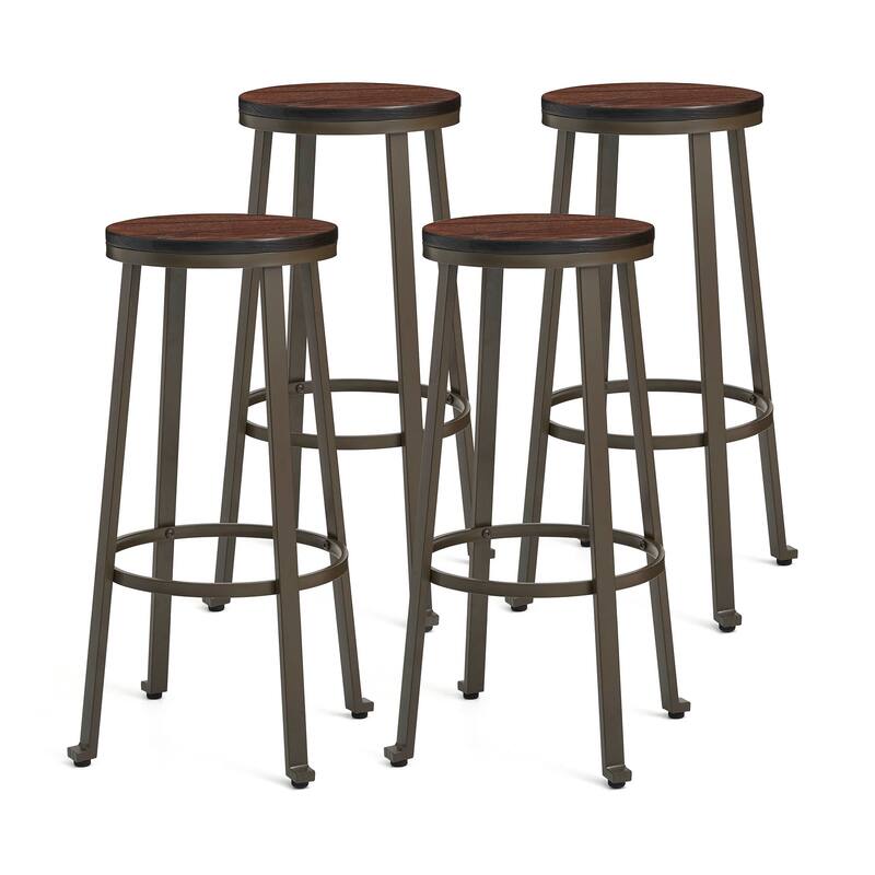 Glitzhome Farmhouse Elm Wood Top Steel Bar Stools Table Pub Set