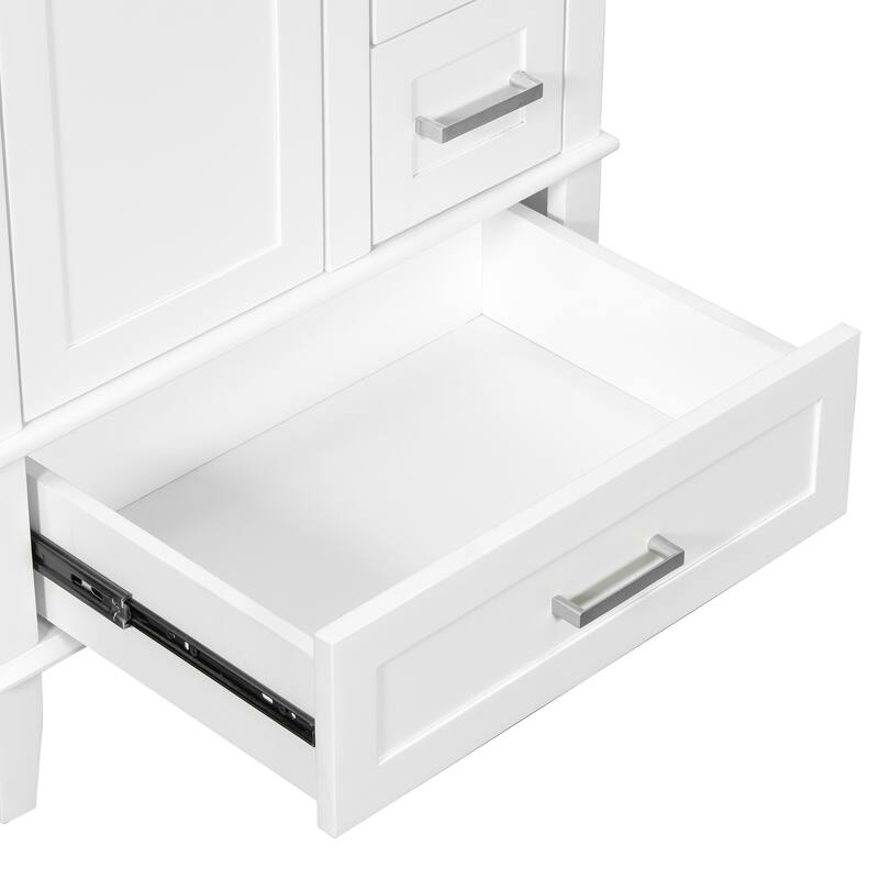 GDFStudio - Yuma Space Saving Minimalist Freestanding Bathroom Vanity Cabinet with Ceramic Sink and Soft Close Storage
