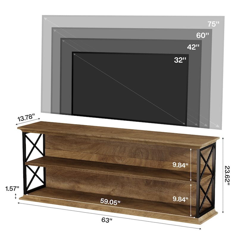 TV Stand for 55/60/65/75-Inch TVs, Entertainment Center with Shelves, Media TV Console for Living Room, Bedroom