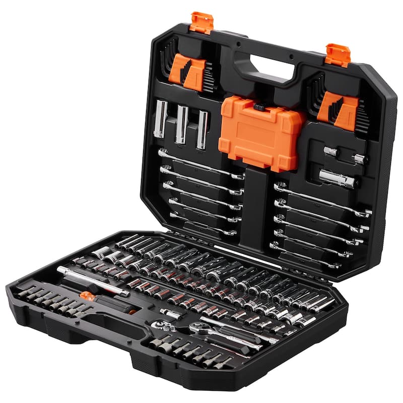 Mechanics Tool Set and Socket Set - 1/4" and 3/8" - Black