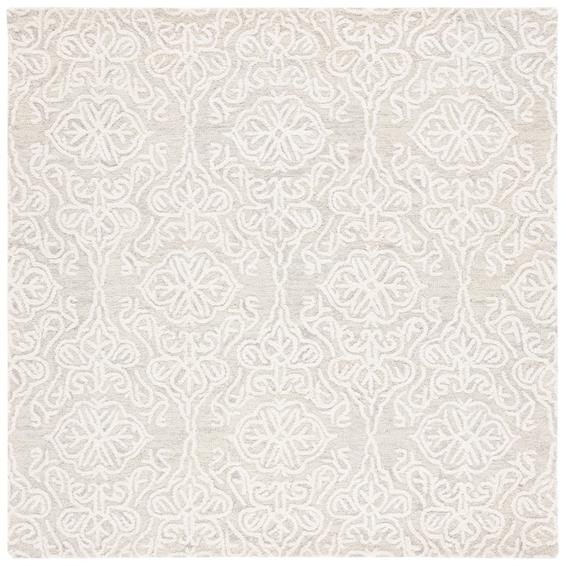 SAFAVIEH Handmade Blossom Cateluta Modern Floral Wool Rug - 6' Square - Silver/Ivory