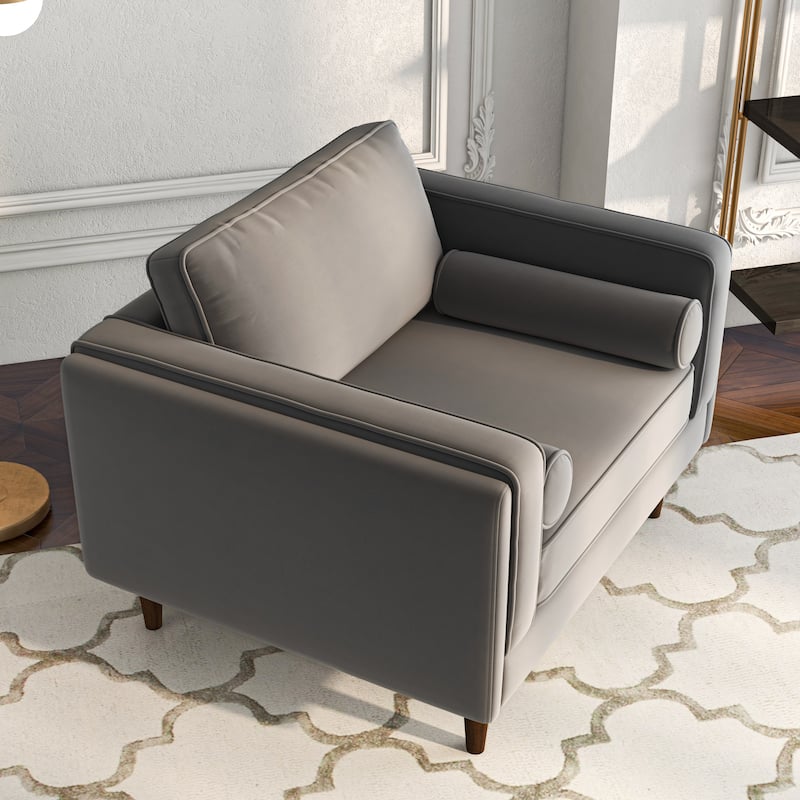 Flavia Mid-Century Modern Pillow Back Velvet Upholstered Armchair