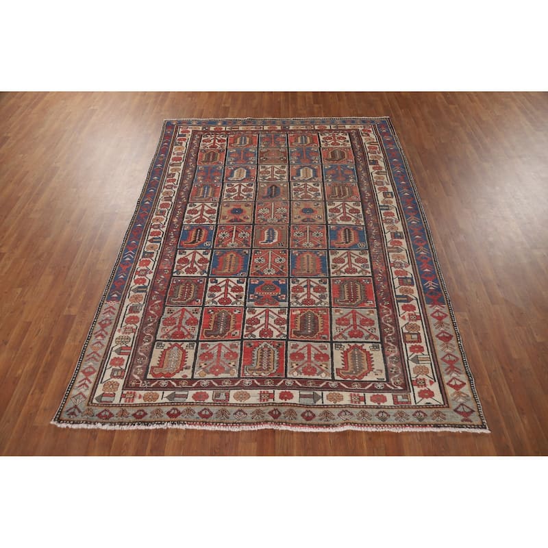 Garden Design Bakhtiari Vintage Persian Rug Handmade Wool Carpet - 6'10" x 9'4"