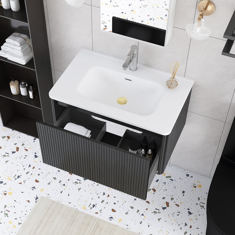 Floating Bathroom Vanity with Glossy White Integrated Ceramic Sink
