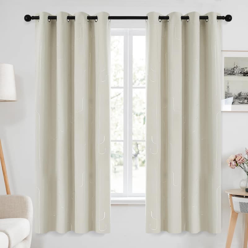 Grommet Curtains, Room Darkening Window Drapes with Lines Foil Print