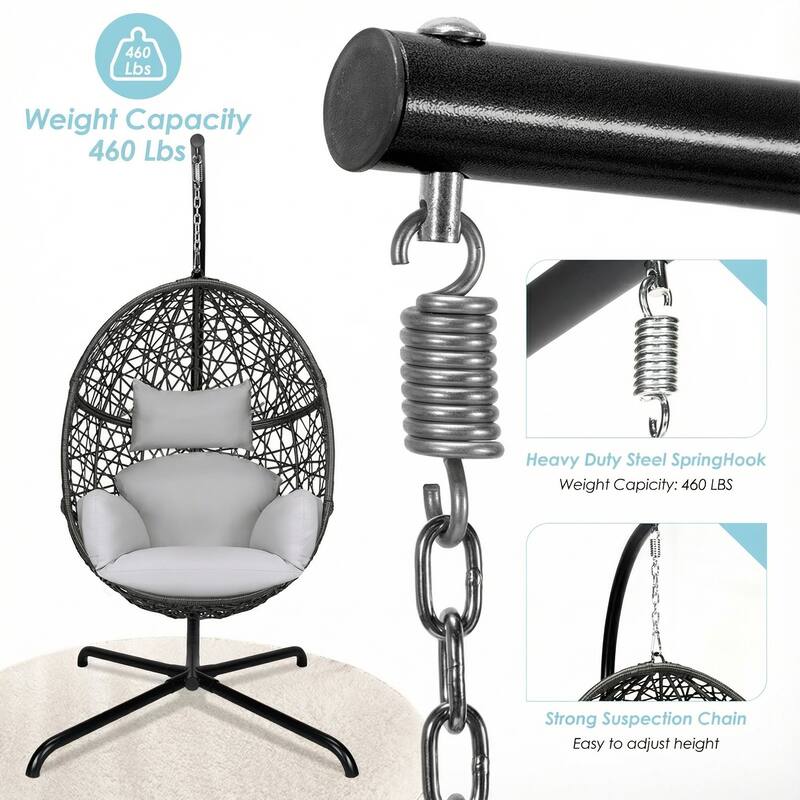 Oversized Egg Chair with Stand, 460 lbs Heavy-Duty Outdoor/Indoor Wicker Hanging Basket Chair