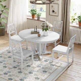 Rustic 5-Piece Extendable Dining Table Set with Round Trestle Table and ...