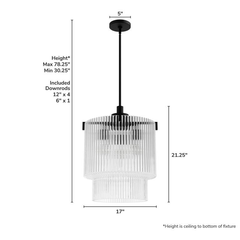 Hunter + Jasmine Roth Ontario Ribbed Glass Pendant Chandelier - Foyer, Dining Room, Kitchen Table or Island - Transitional, Glam