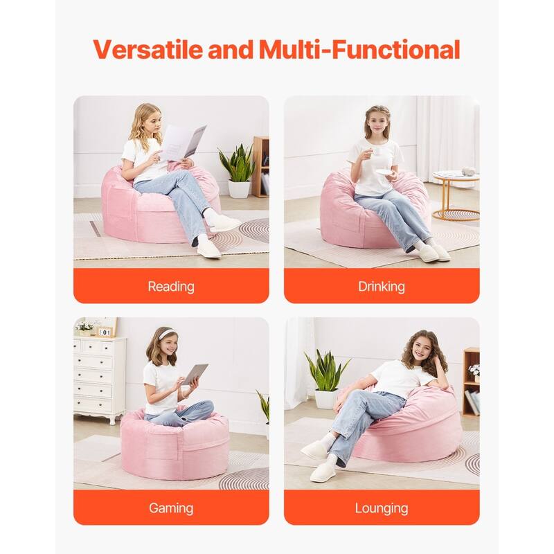 3 Ft Round Bean Bag Chair with Removable Velvet Cover and Memory Foam - 35.04 x 35.04 x 22.05 inches