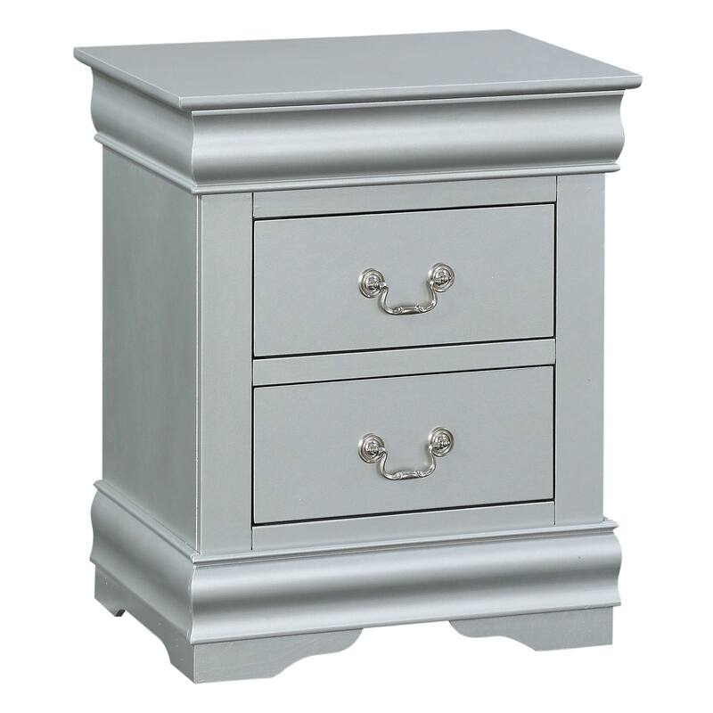 Classic 2-Drawer Nightstand with Metal Glide System for Bedroom Storage - Silver