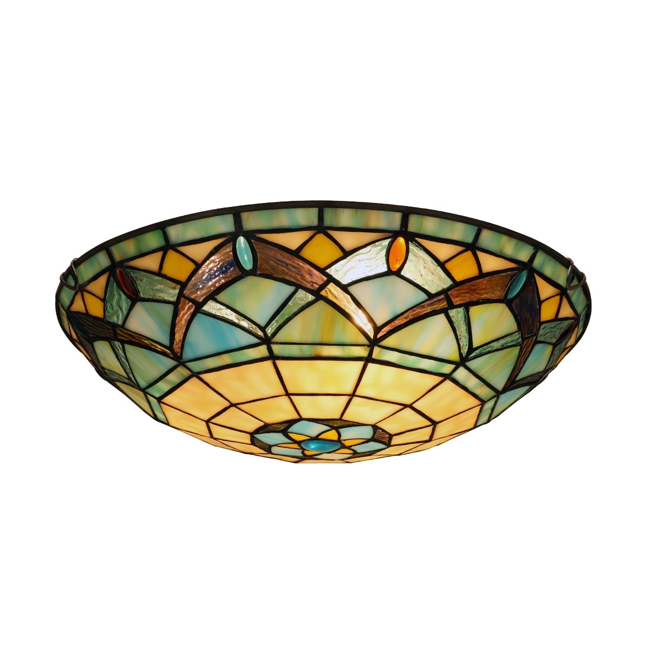 Victorian Tiffany-Style 3-Light Black Finish Ceiling Flush Fixture 16" Shade
