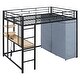 preview thumbnail 12 of 16, Full Size Loft Metal Bed with Desk, Shelves, Power Outlet, LED Light and Wardrobe, White