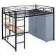 preview thumbnail 23 of 78, Full Size Metal Loft Bed with Workstation Desk, Built-In Shelves, LED Light Strip, Power Outlet & Hanging Wardrobe Storage