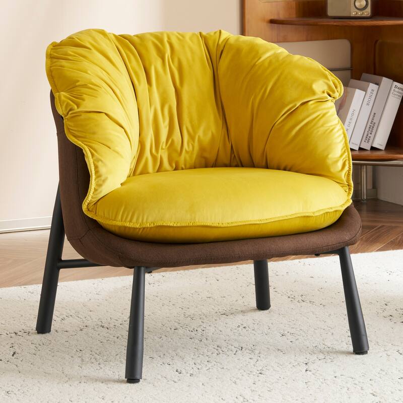Modern Velvet Accent Chair with Wooden Frame and Black Metal Legs for Living Room or Lounge Seating - 27.4"L x 27"W x 29.1"H
