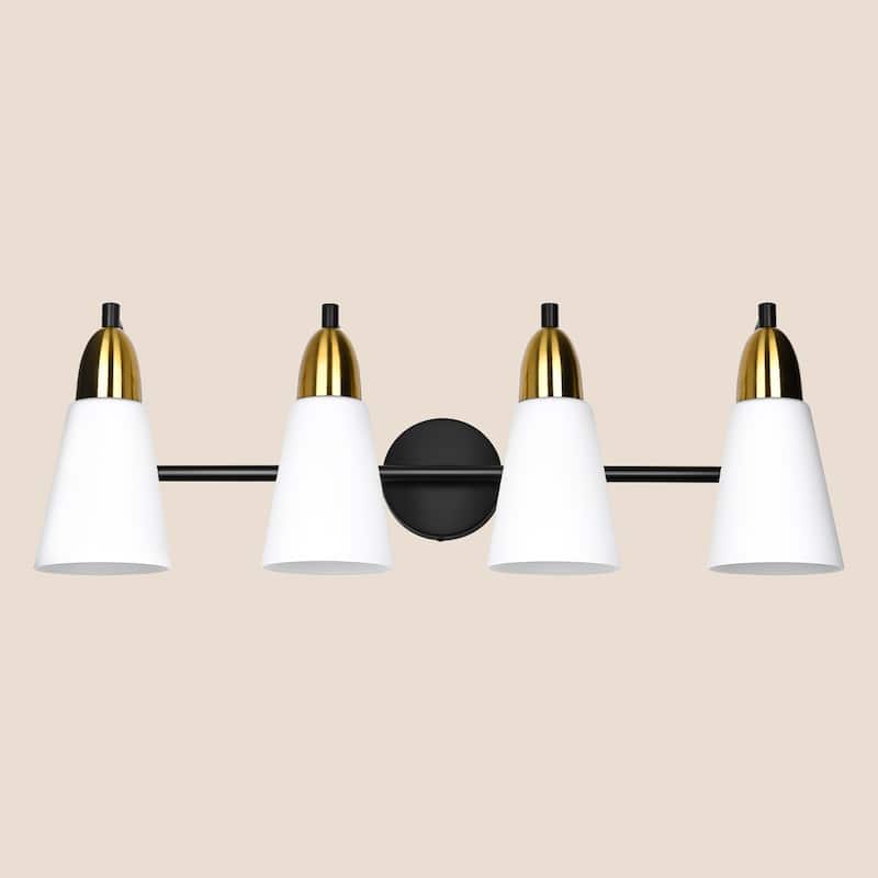 Modern Black Bathroom Vanity Light with Frosted Glass Shades & Gold Accent, Minimalist Wall Sconces