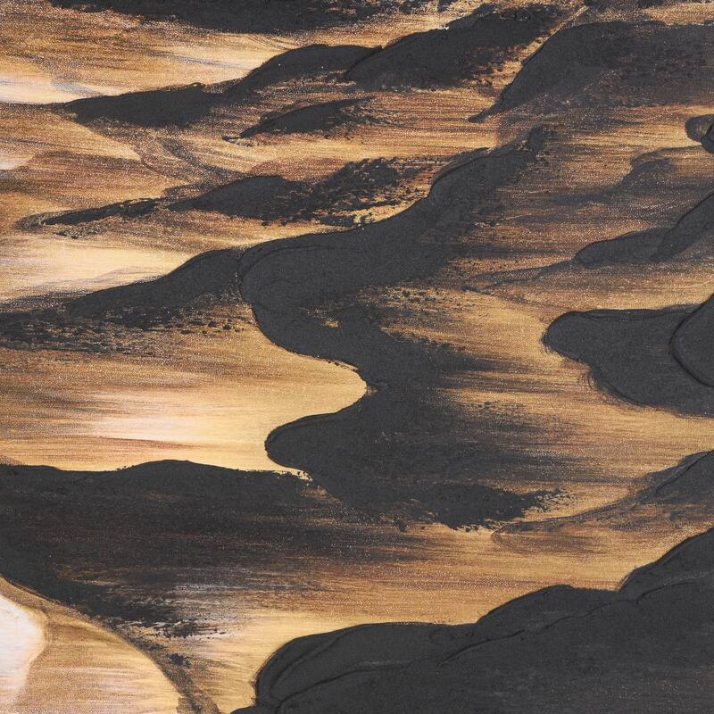 Black Canvas Ombre Textured Abstract Framed Wall Art with Brown and Cream Accents