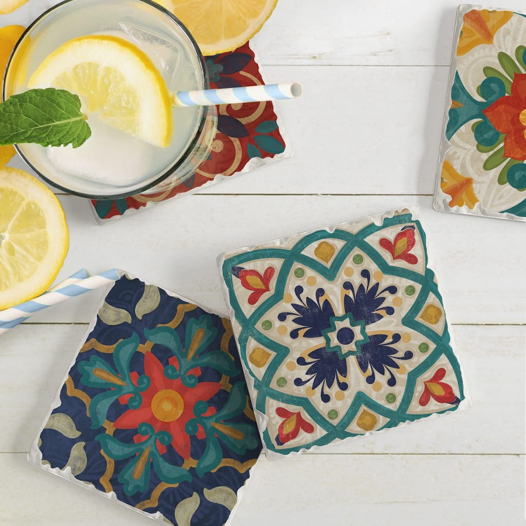 Counterart Absorbent Stone Coaster, Spanish Villa, Set of 4 - 4.00x4.15