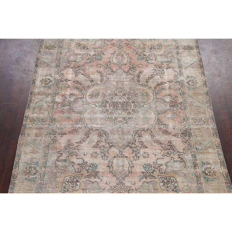 Muted Distressed Tabriz Persian Area Rug Wool Hand-knotted Carpet - 6'6" x 9'1"