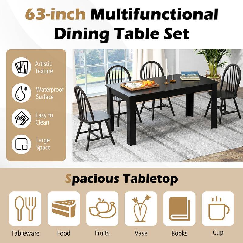 Gymax 5 PCS Dining Set Rectangular Wooden Dining Table 4 Windsor