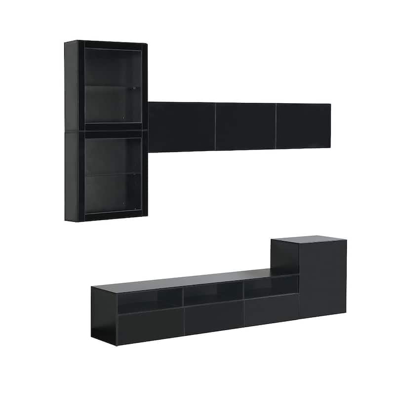 93" Modern High Gloss TV Stand with Wall Mounted Floating Storage Cabinets