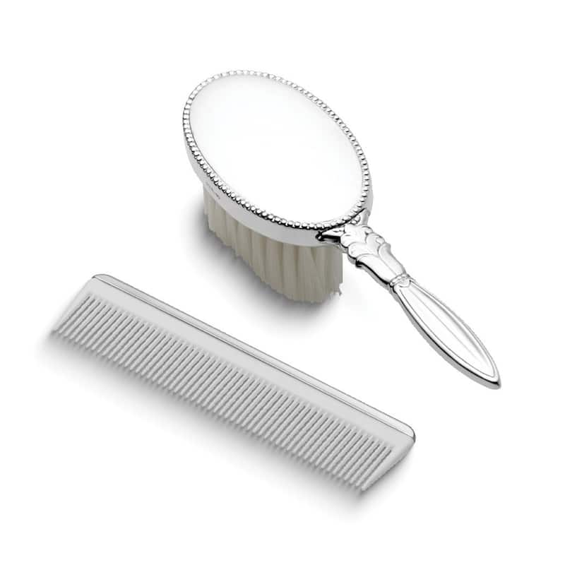 Curata Sterling Silver Gift Boxed Girls Beaded Comb and Brush Set