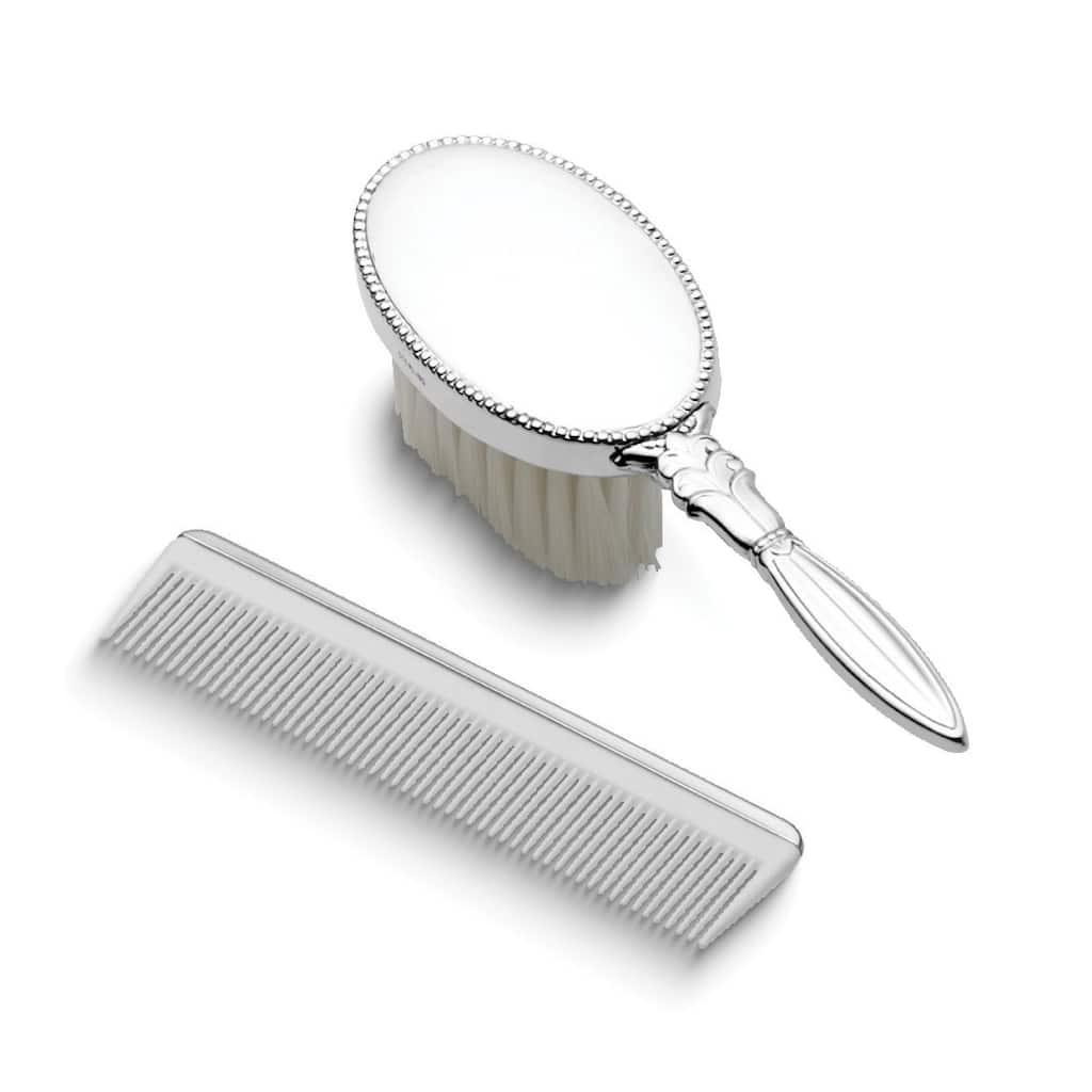 Curata Sterling Silver Gift Boxed Girls Beaded Comb and Brush Set